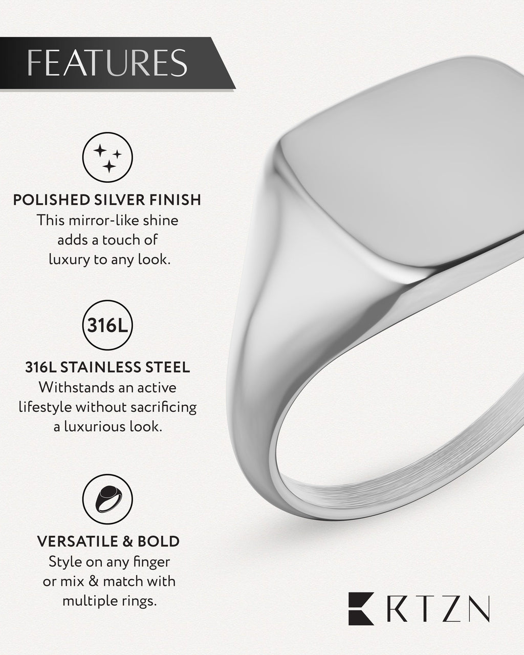 Silver Square Signet Rings (Polished)