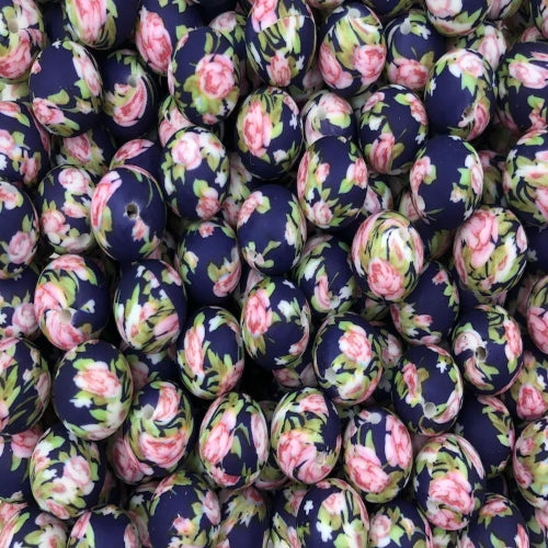 P306 VICTORIAN FLORAL NAVY 15MM PRINT (10ct)