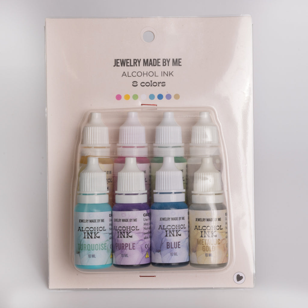 Alcohol Inks Set of 8 Bright Colors - Pink, Blue, Yellow, Turquoise, Lime Green, Gold, and White
