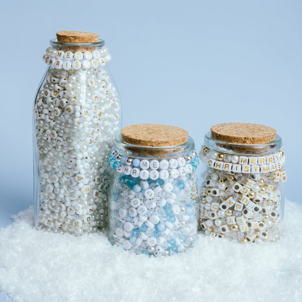 White Christmas Milk Bottle Bead Jar