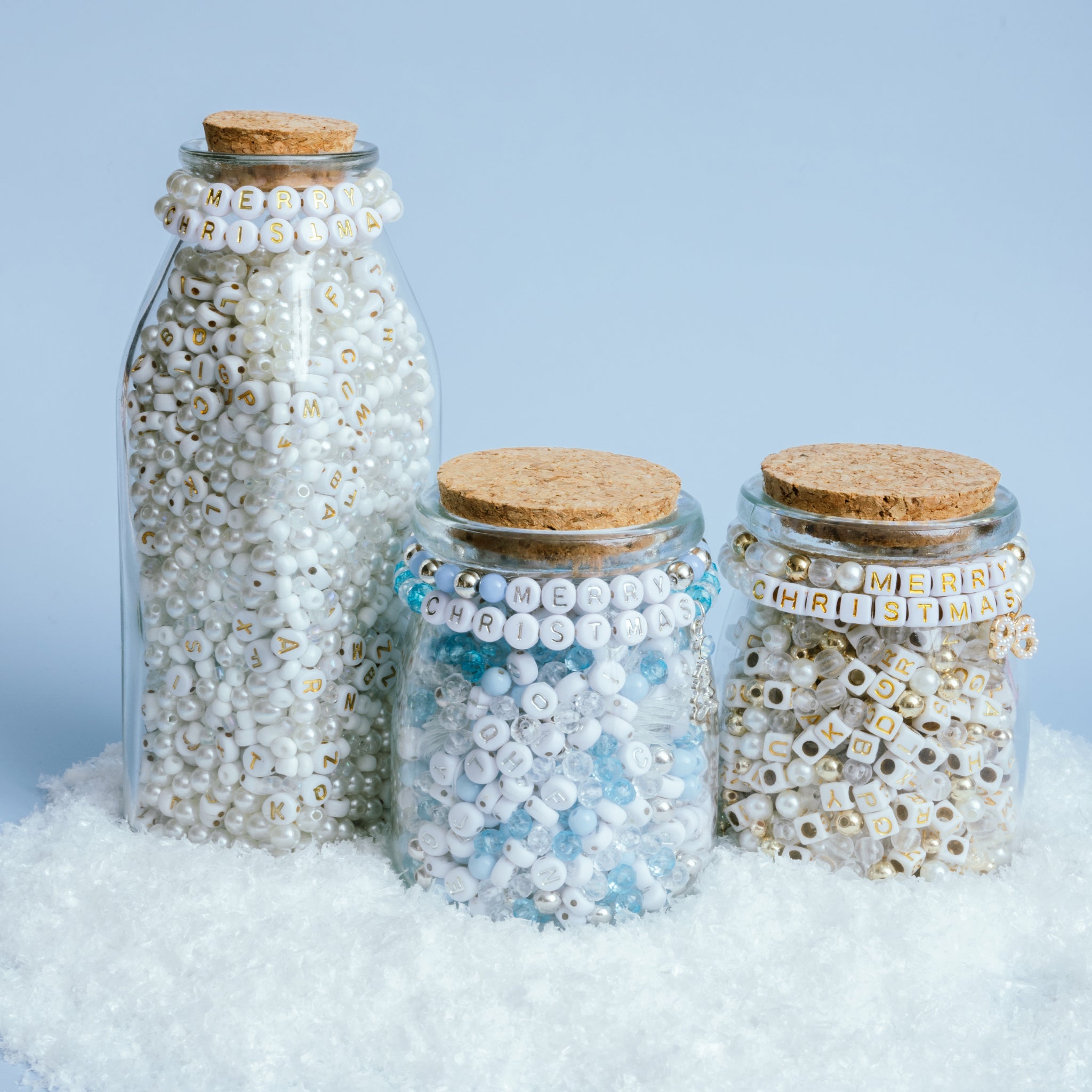 White Christmas Milk Bottle Bead Jar
