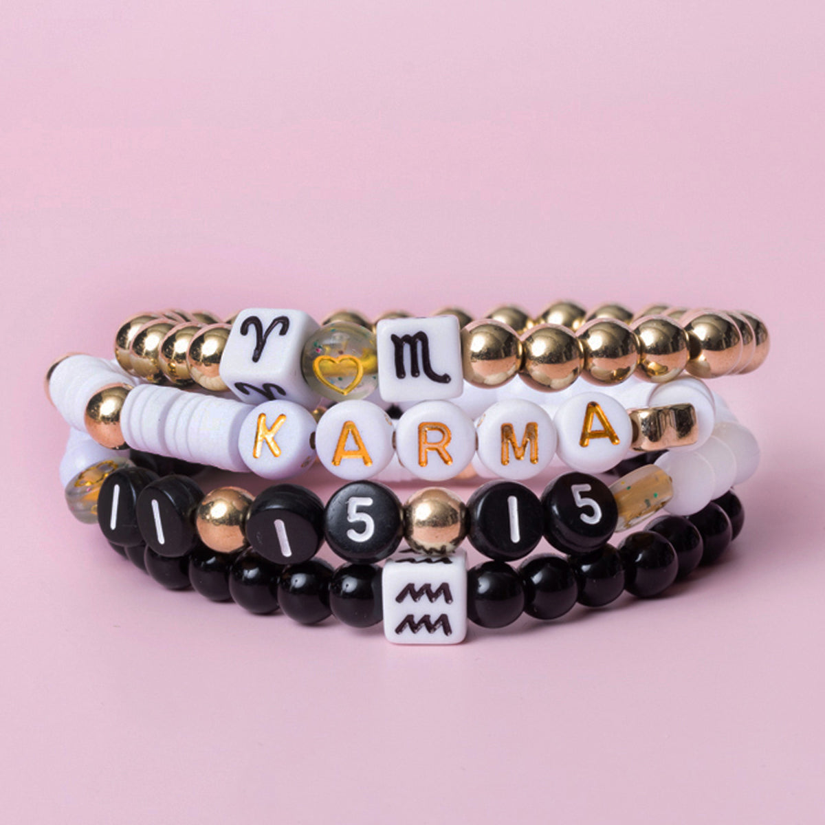 Number Astrology Zodiac Symbol Metallic Gold and Black Letter Bead Kit Box