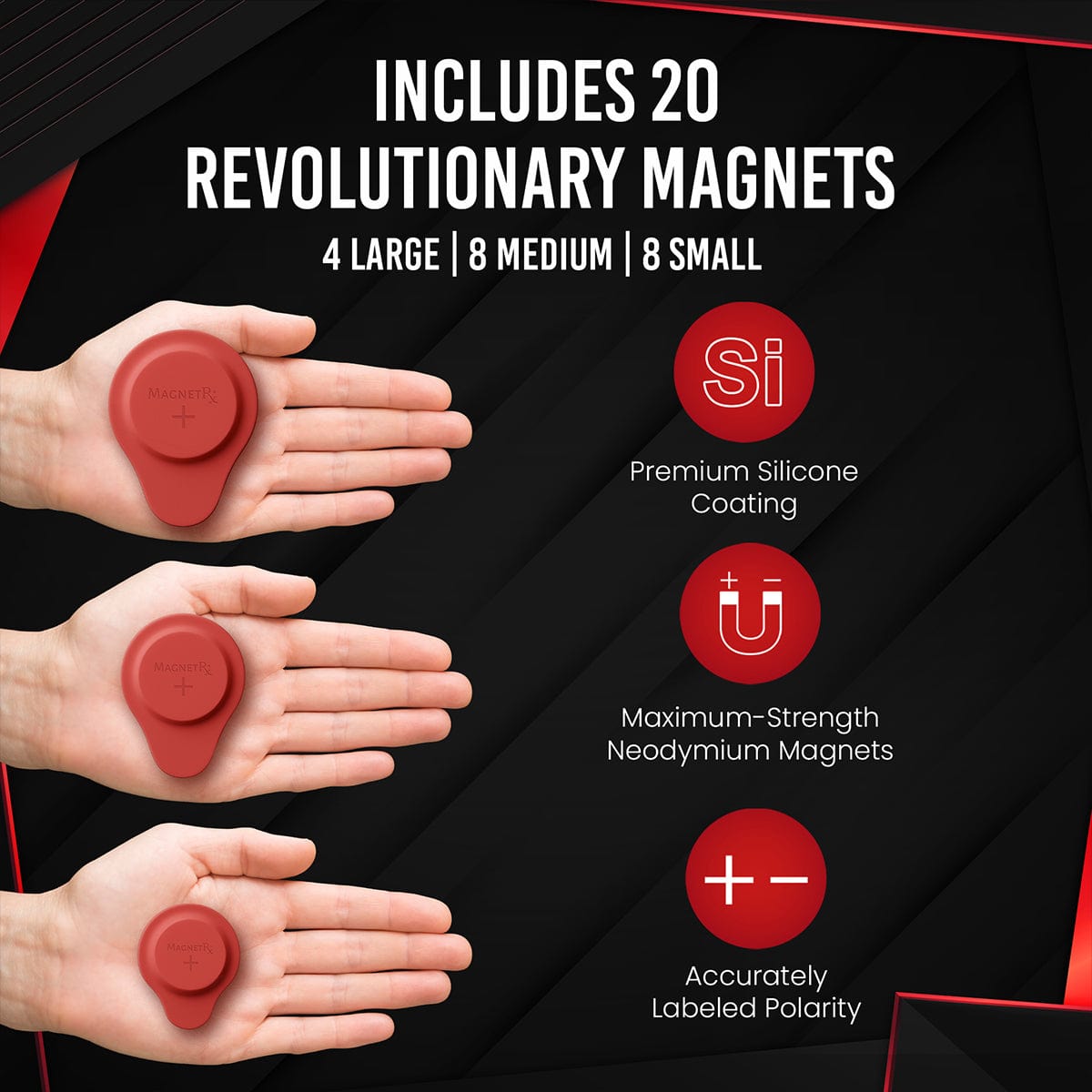 Biomagnetic Therapy Magnet Kit — Neodymium & Silicone (20 Mixed Units)