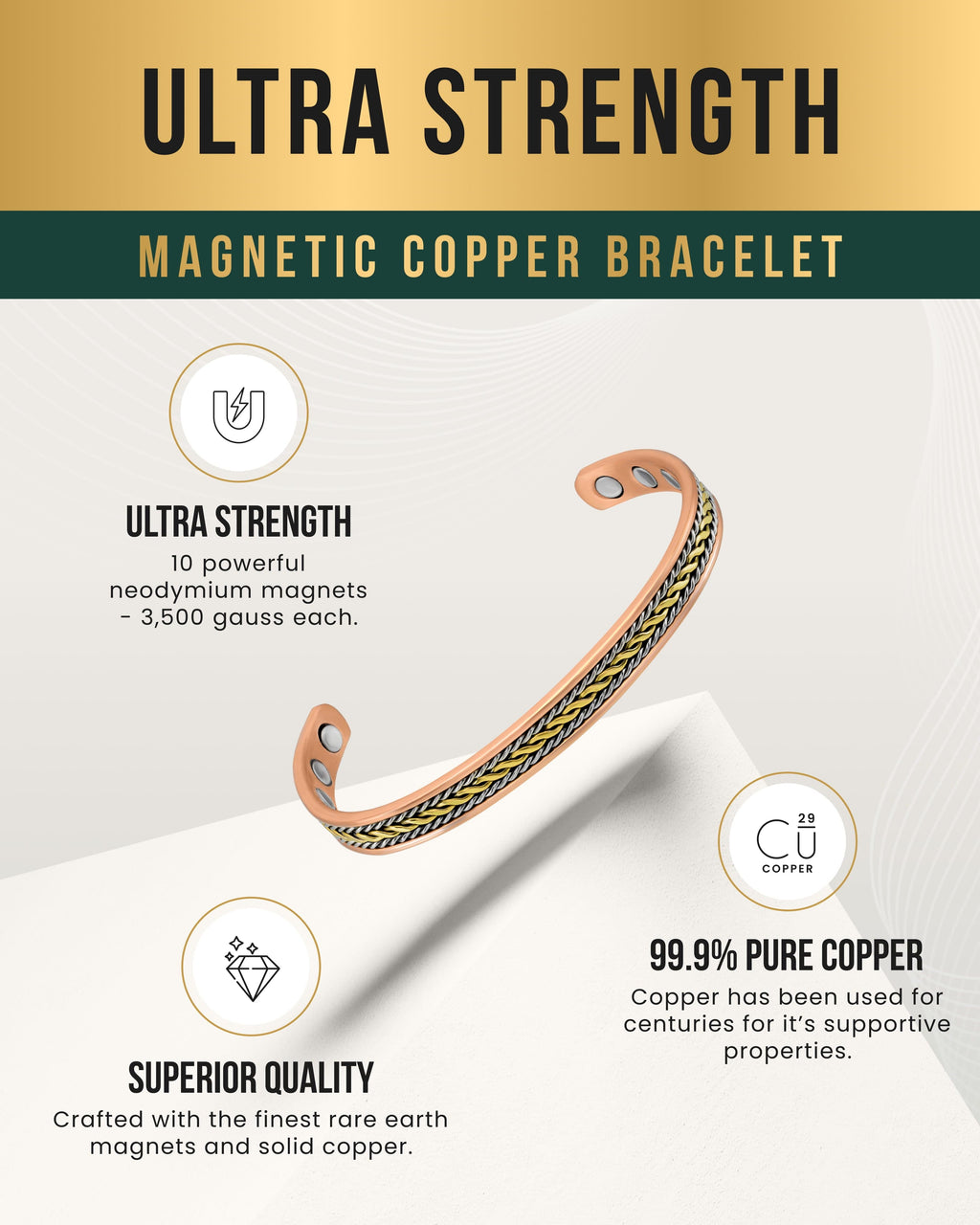 Women’s Inlay Silver & Gold Wire Copper Magnetic Therapy Bracelet Bangle