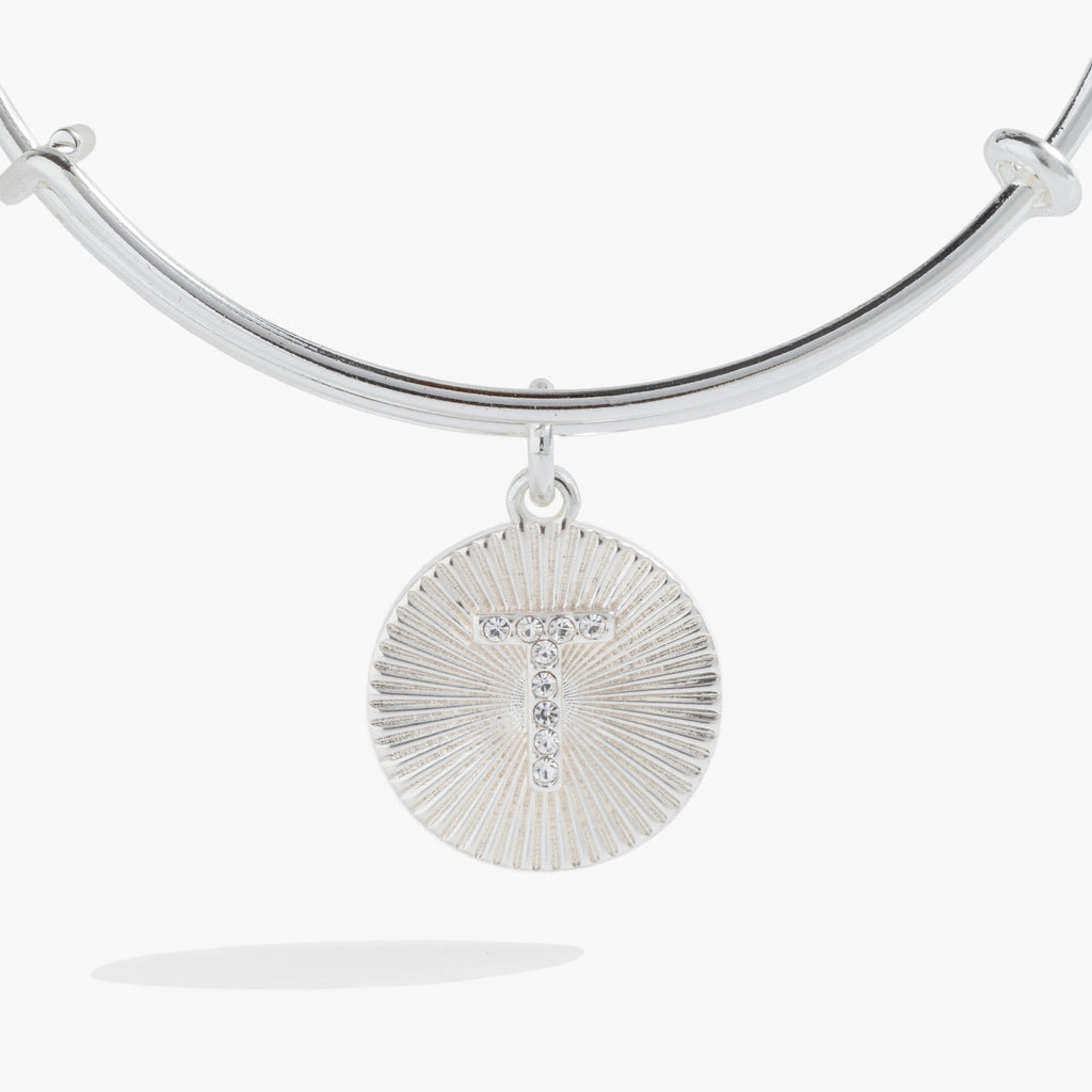 Initial T Pave Starburst Texture Bangle
