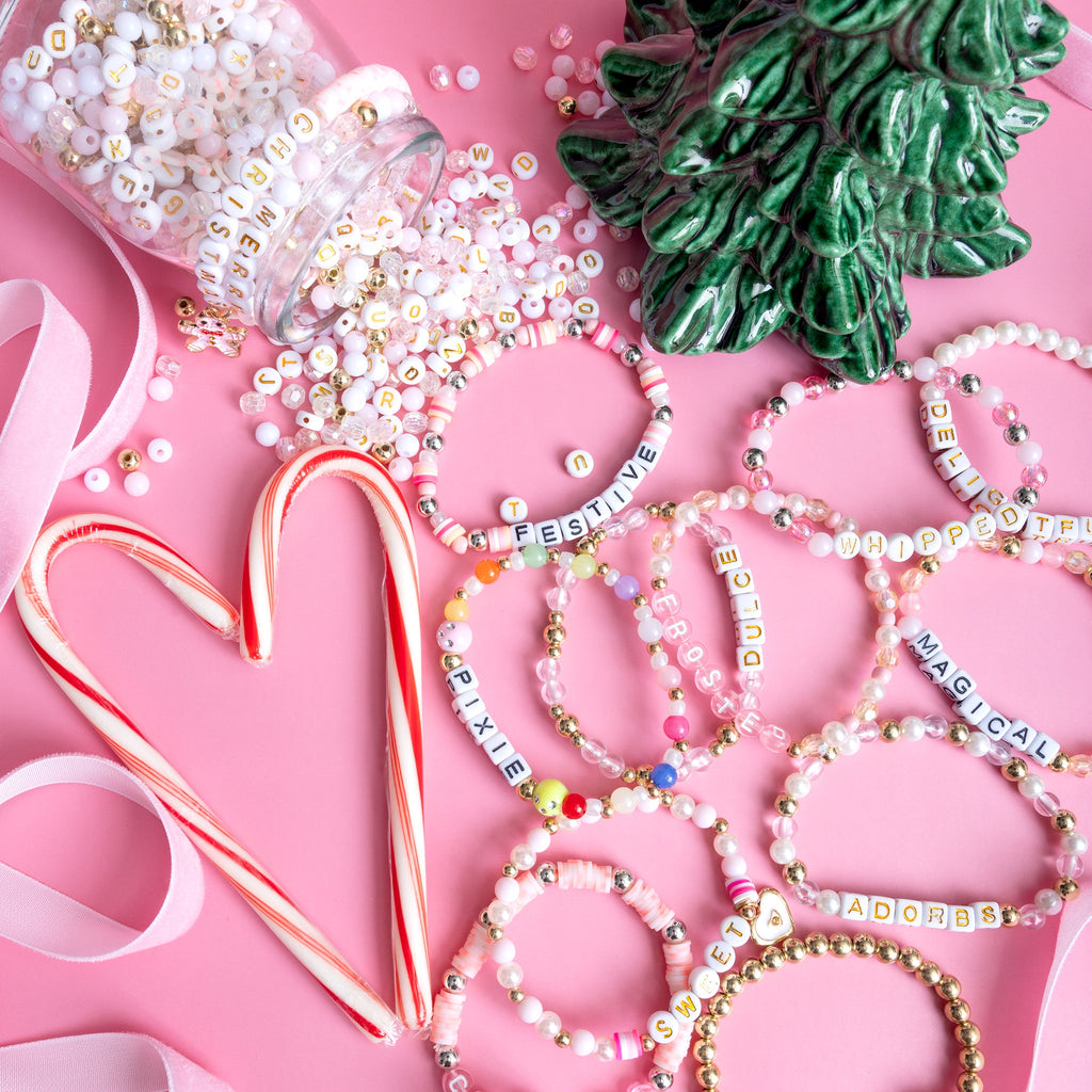Pastel Pink Merry Christmas Gingerbread Charm DIY Bead Jar