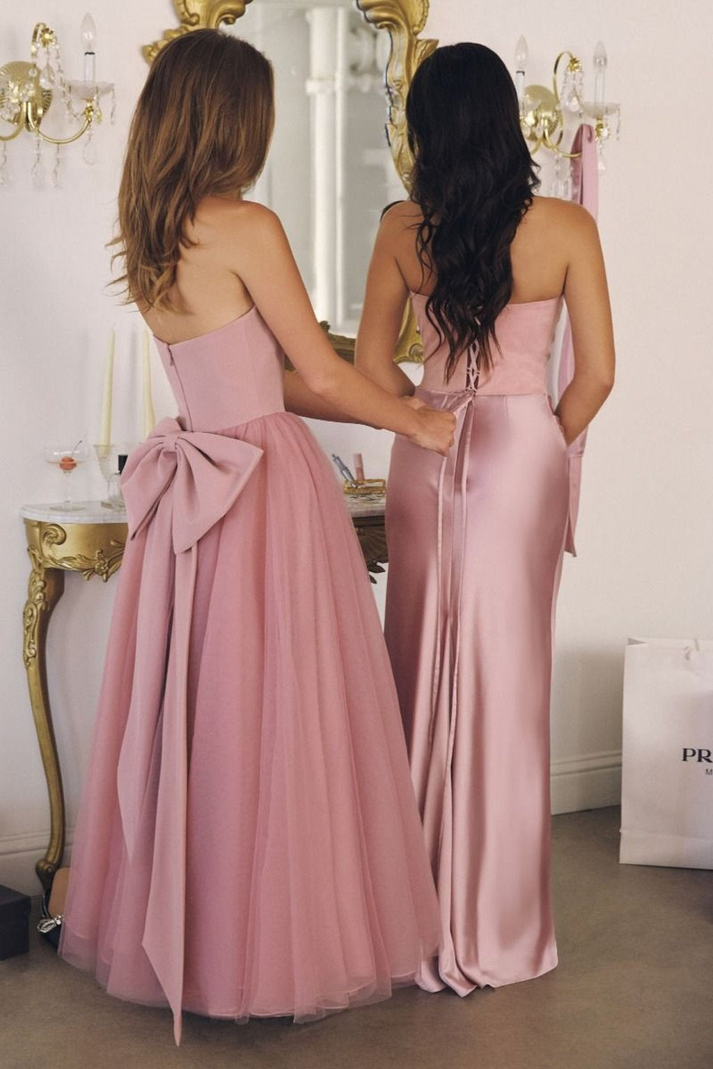 Amoris T712 Strapless Crepe Bodice A-Line Gown Layered Tulle Skirt